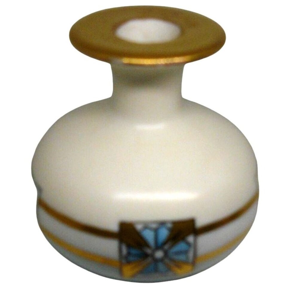 Vintage German Porcelain Mini Vase with Floral & Gold Detailing Hand-painted
